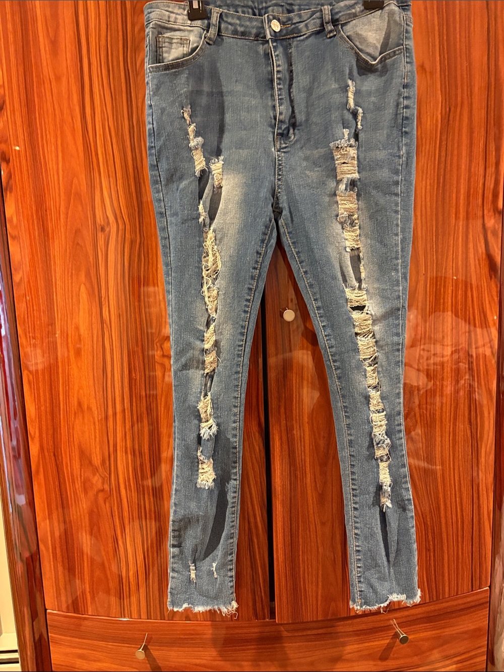 Men's Skinny Ripped Blue Jeans - Distressed Stretch Denim